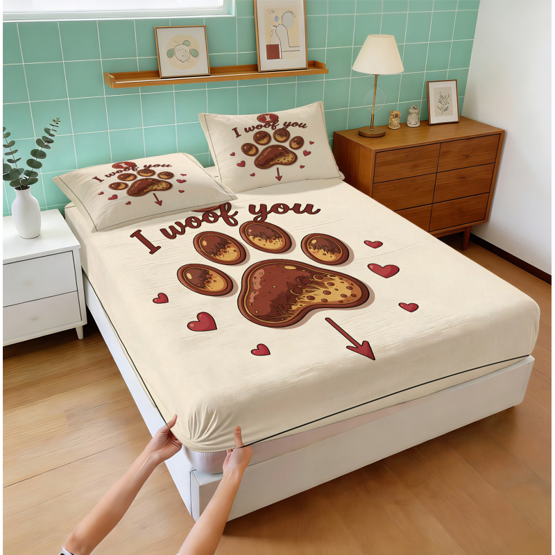 Bed Sheet Microfiber - I Woof You Dog Paw Digital