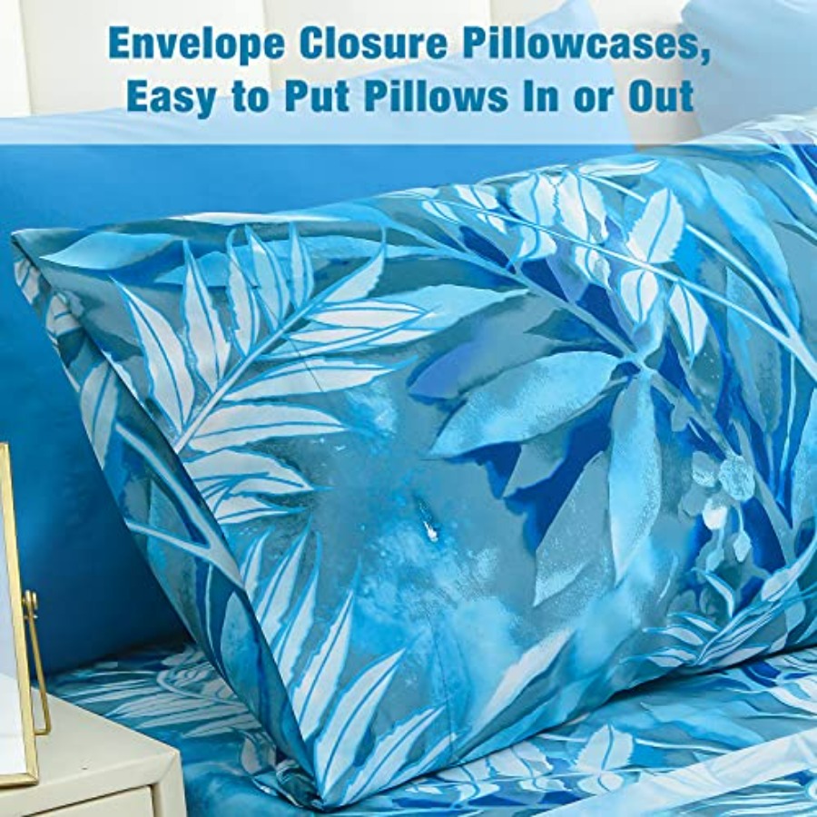 Blue Tropical Leaves Print She - Bed Sheet Microfiber ulasan dan harga