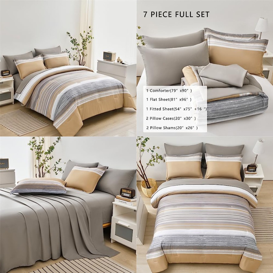 7 Pcs Bed in a Bag Stripe Comf - Bed Sheet Microfiber ulasan dan harga
