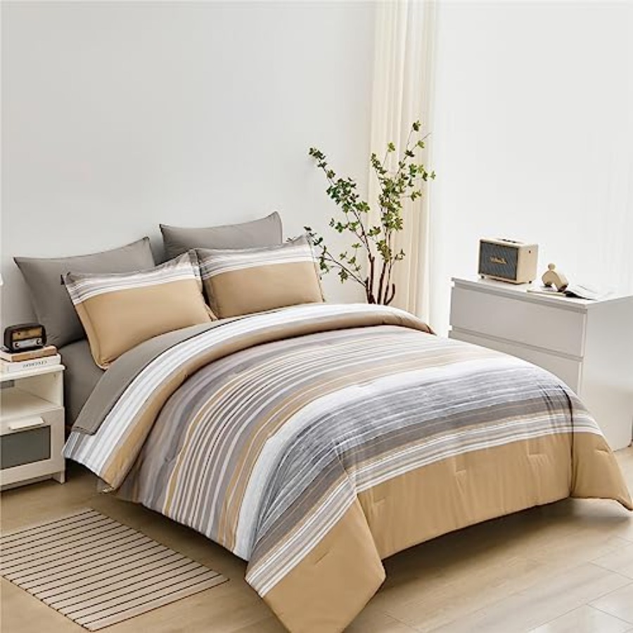 7 Pcs Bed in a Bag Stripe Comf - Bed Sheet Microfiber ulasan dan harga