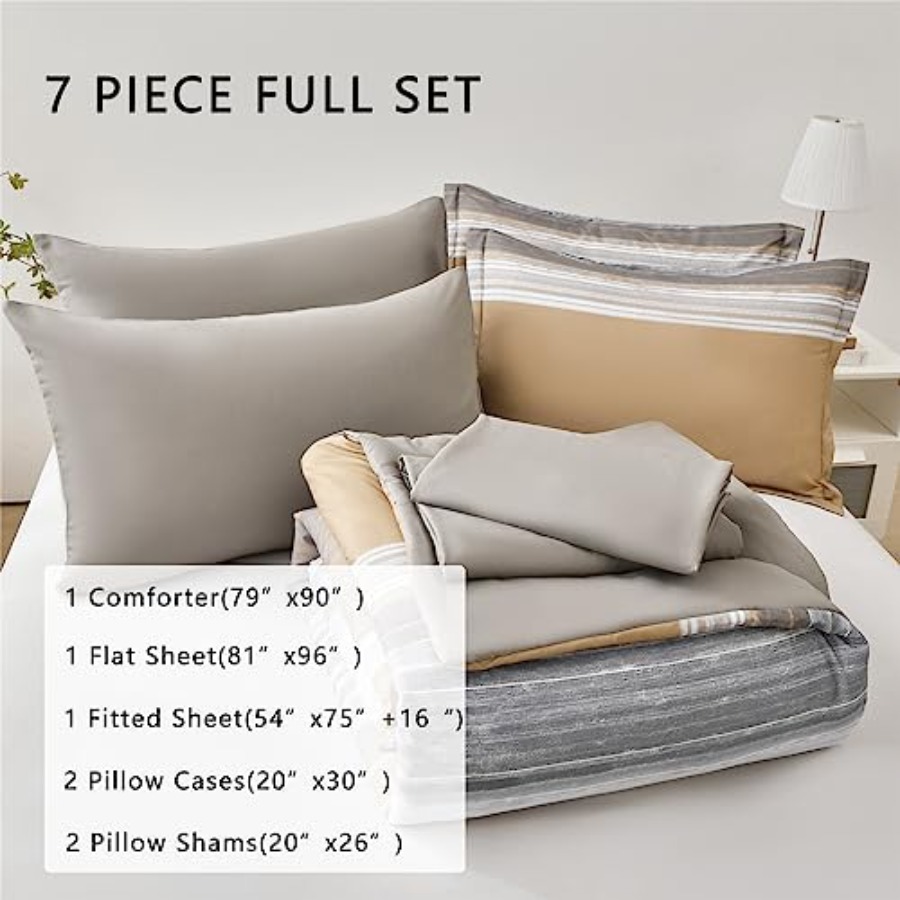 7 Pcs Bed in a Bag Stripe Comf - Bed Sheet Microfiber ulasan dan harga