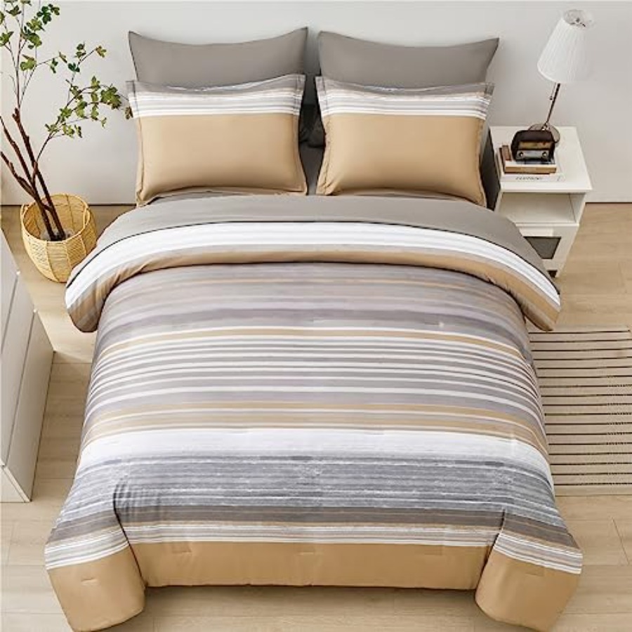 7 Pcs Bed in a Bag Stripe Comf - Bed Sheet Microfiber ulasan dan harga