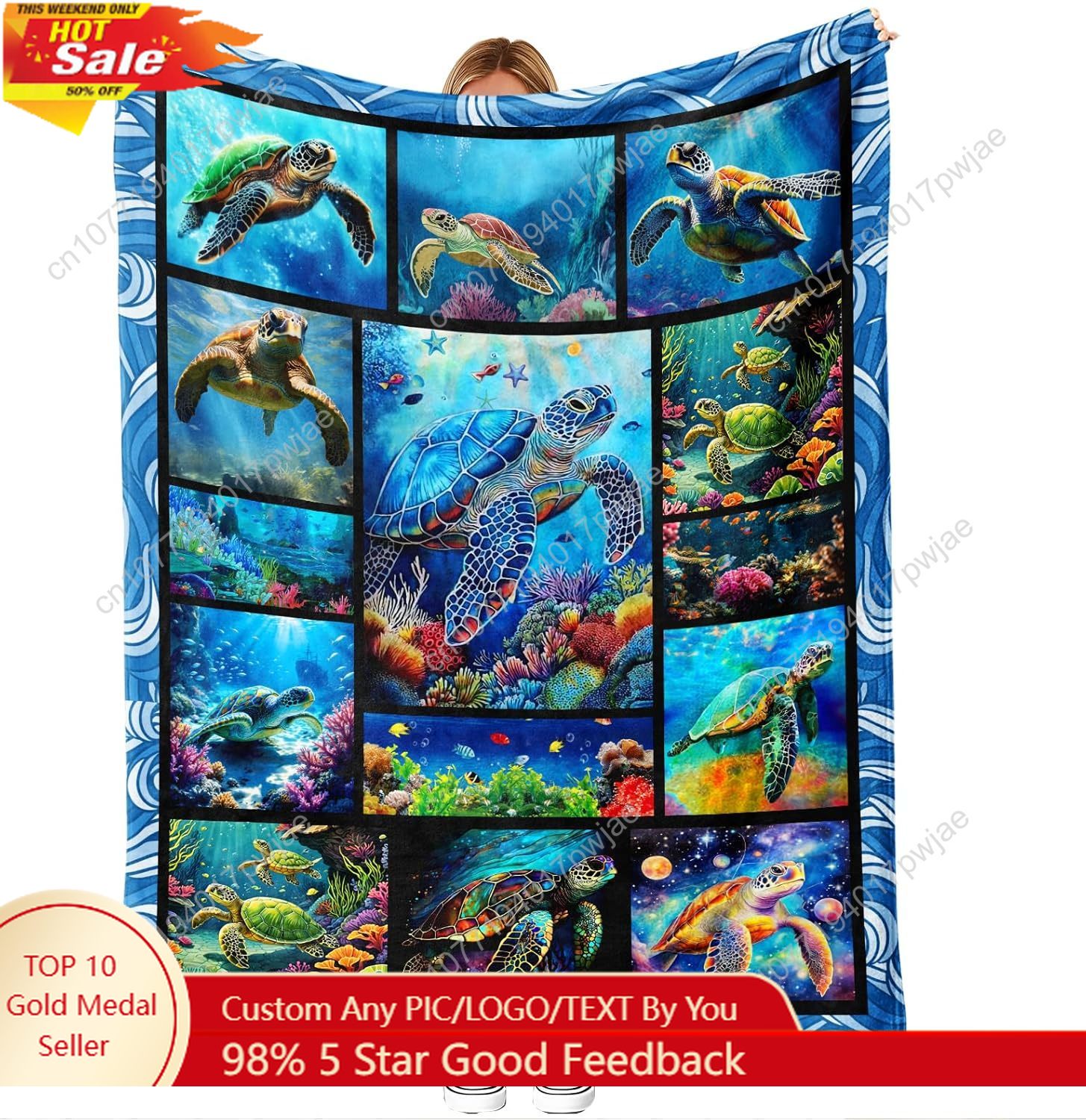Sea Turtle Flannel Throw Blank - Home Textiles & Furnishings ulasan dan harga