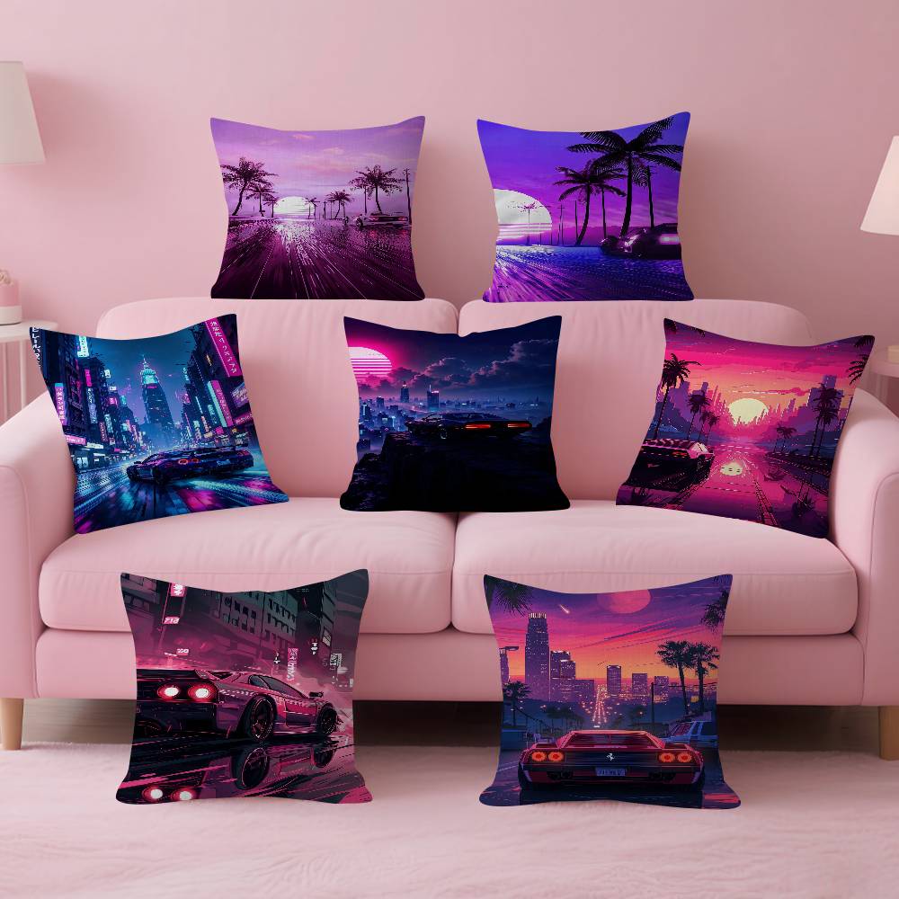 Neon Night City Landscape 80s  - Home Textiles City ulasan dan harga
