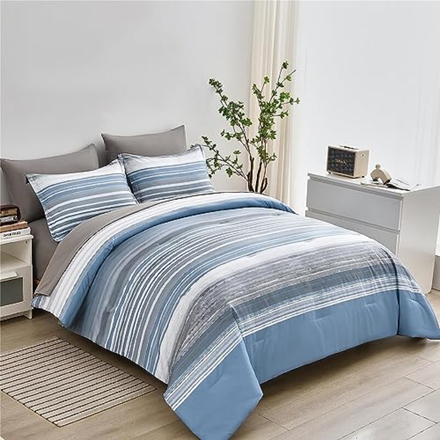 5 Pcs Bed in a Bag Stripe Comf - Bed Sheet Microfiber ulasan dan harga