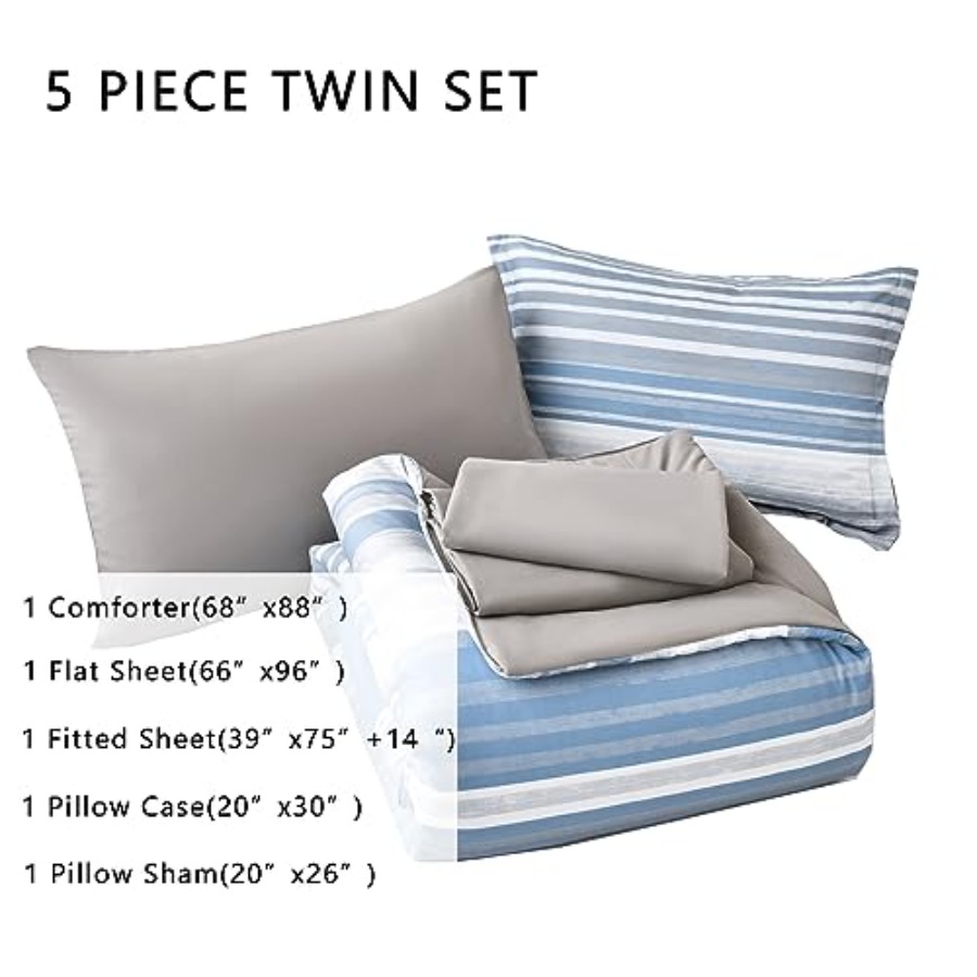 5 Pcs Bed in a Bag Stripe Comf - Bed Sheet Microfiber ulasan dan harga